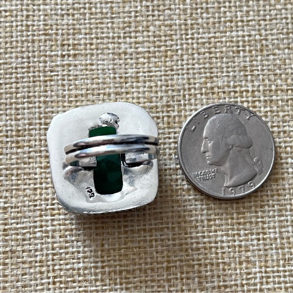 New Enhanced Green Emerald Faceted Square Sterling Silver Overlay Ring Size 8.25 - Picture 7 of 7